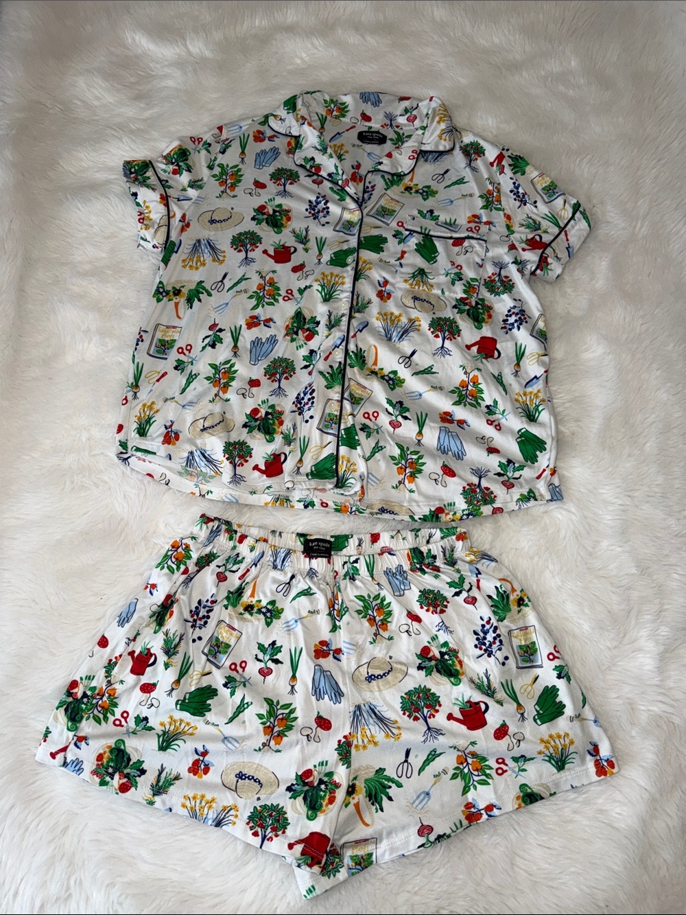 kate spade White Garden-Print Short Pajama Set size large - Picture 2 of 8